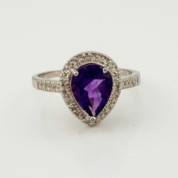 2.24 Carat Natural Amethyst Ring Size 8.25 - Sterling Silver Setting - Diamond A - Picture 3 of 16